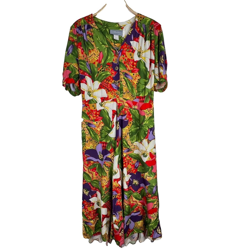Carol Anderson California Midi Dress Womens 6 Multicolor Good Vintage Tropical